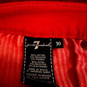 7/for all man kind, red skinny jeans sz 30/10